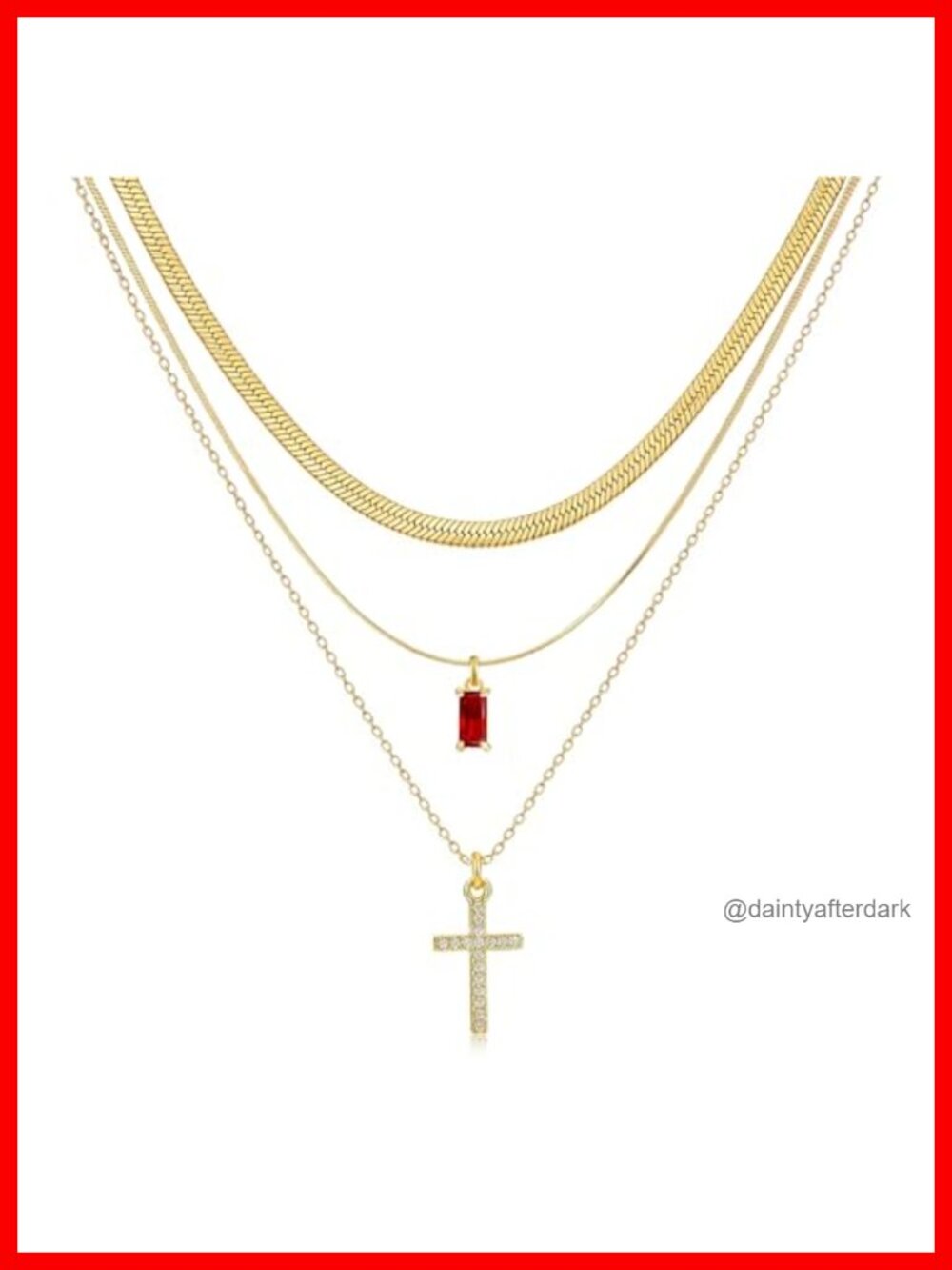 Gold Plated Layered Cross Birthstone Necklace Set 14K Stackable Dainty